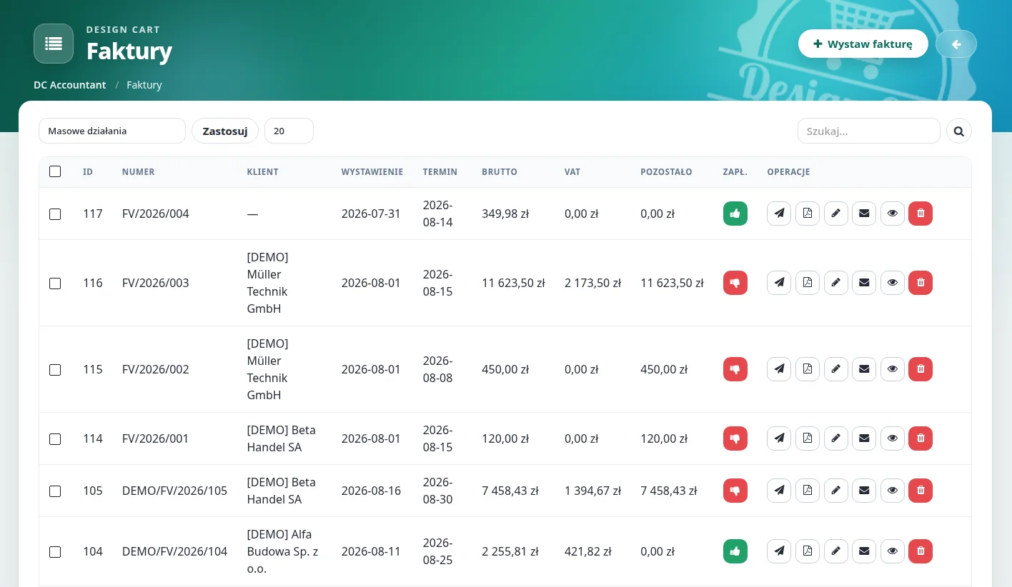 Screen: lista faktur