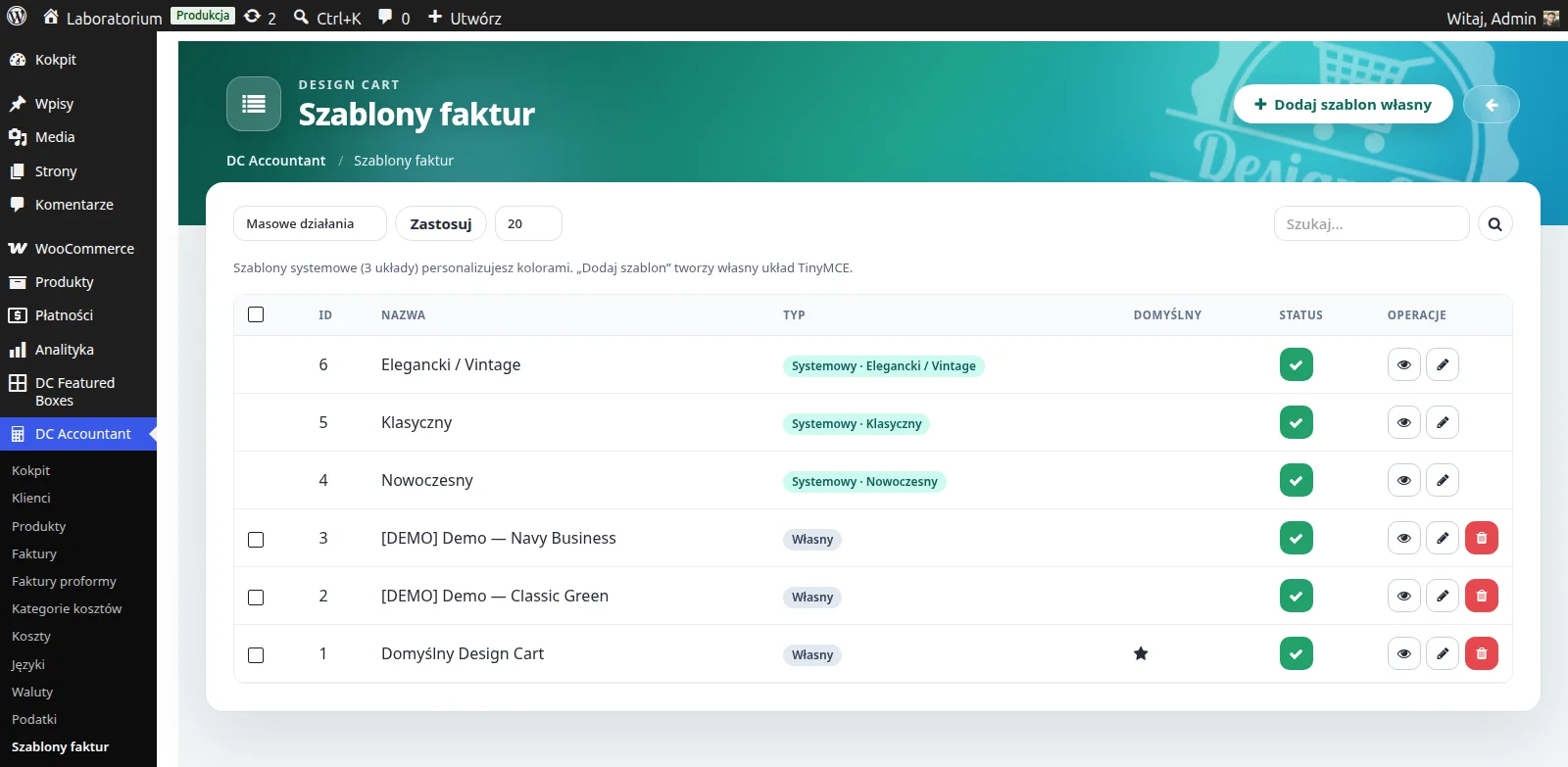 Screen: szablony faktur
