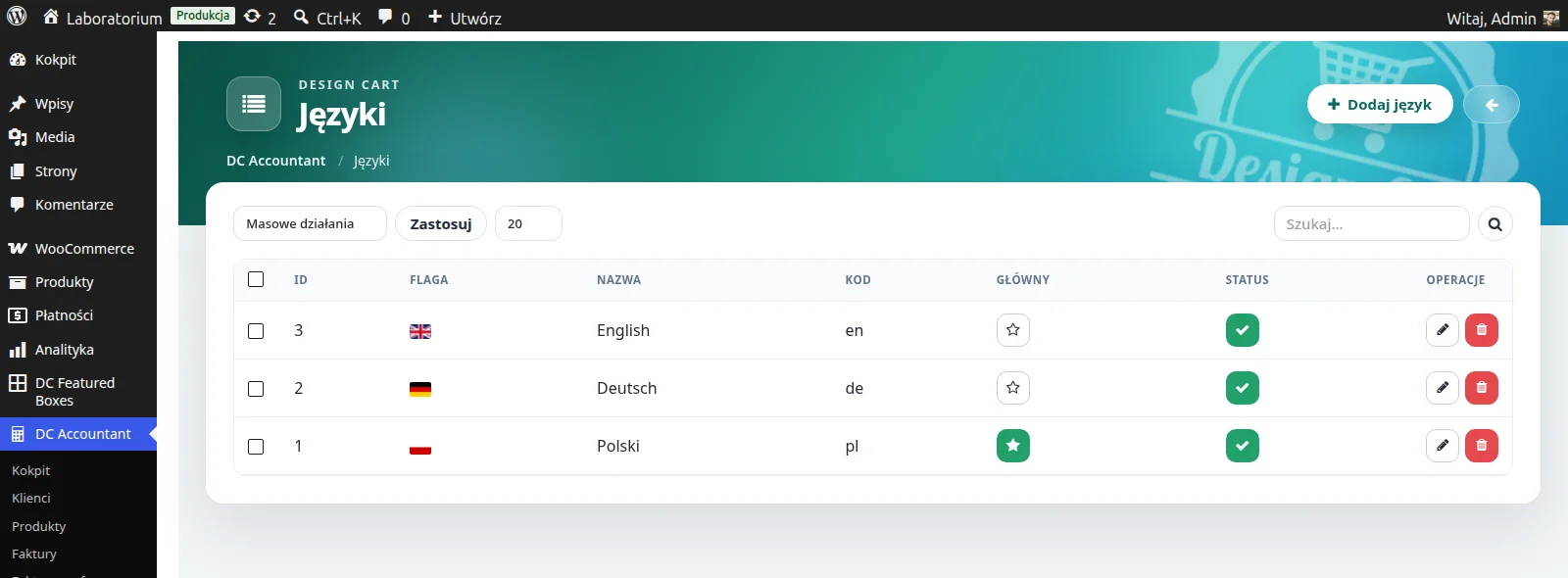 Screen: języki