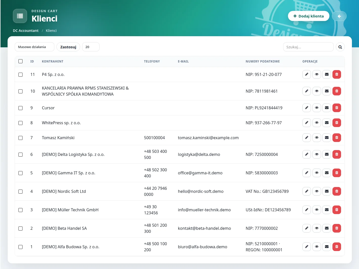 Screen: lista klientów