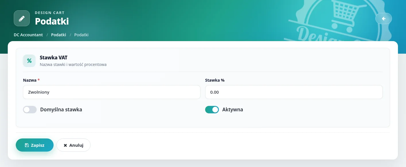 Screen: formularz edycji stawki podatkowej