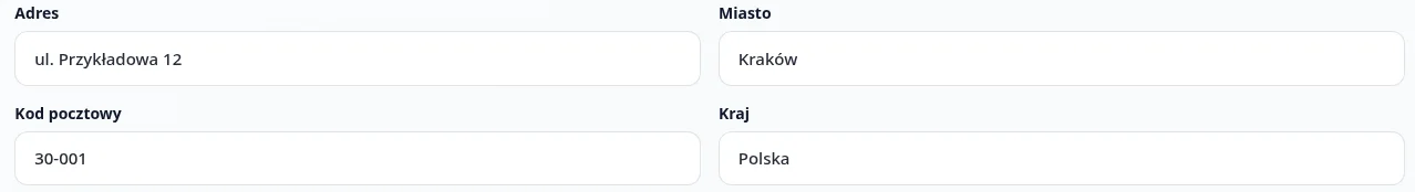 Screen: pola pozwalające na wpisanie adresu firmy