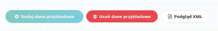 Screen: przyciski pozwalające zarządzać danymi testowymi