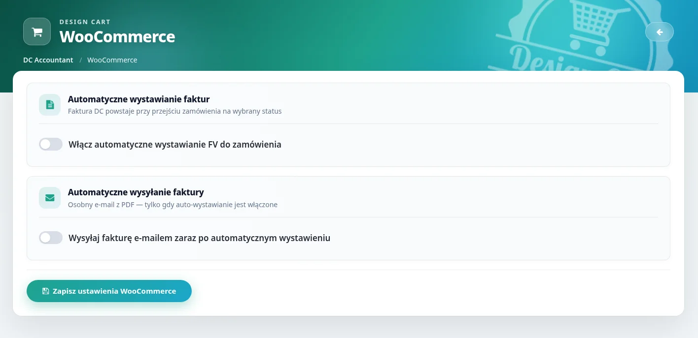 Screen: przegląd ustawień integracji z Woocommerce