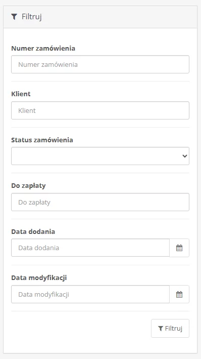Filtrowanie zamówień