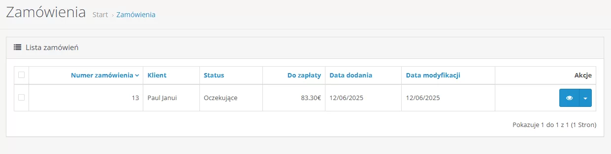 Lista zamówień