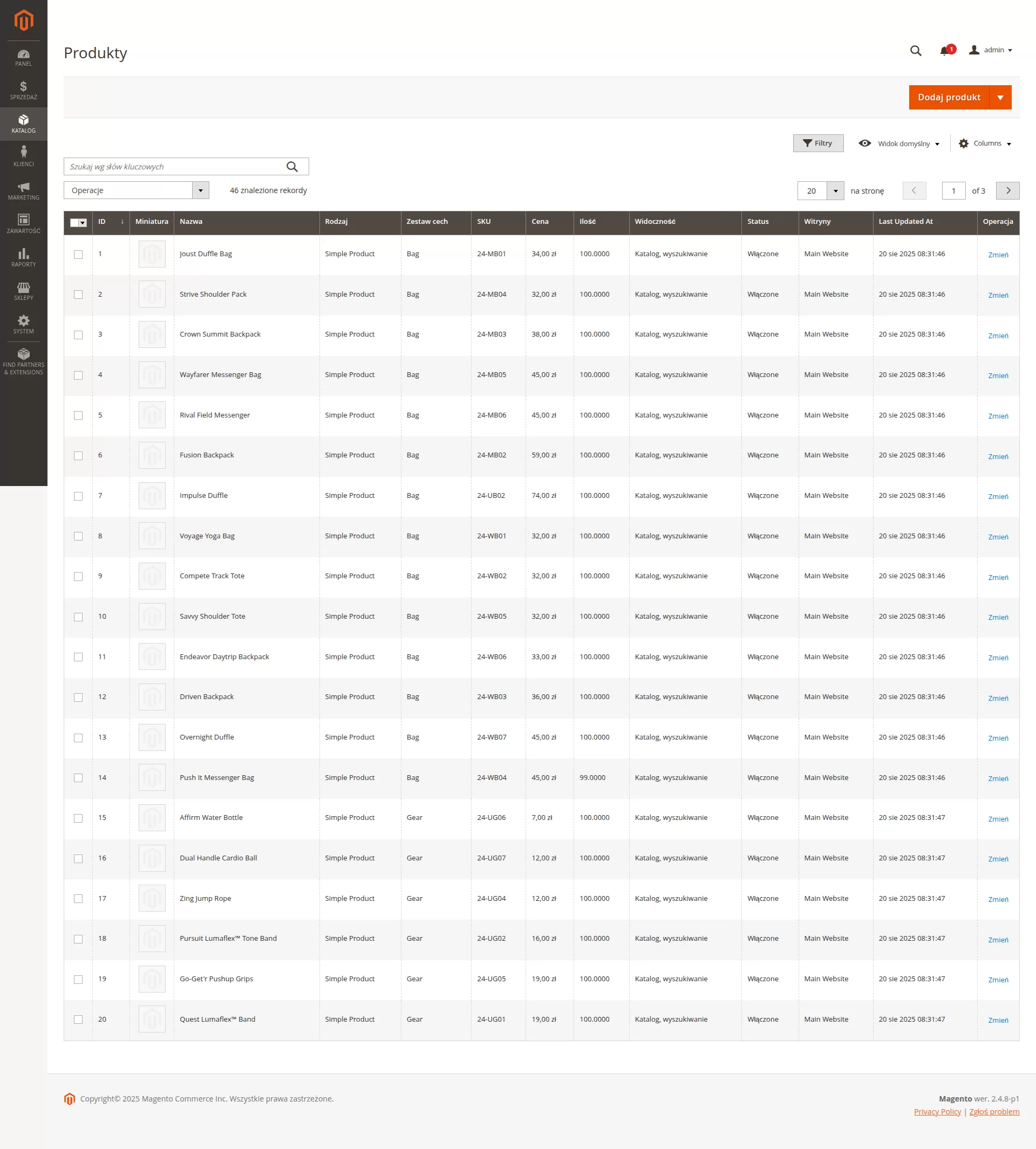 Lista produktów w Magento