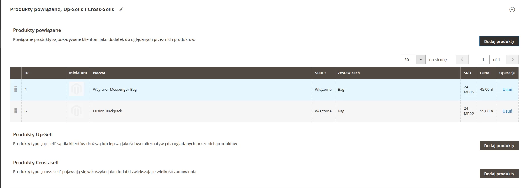 Produkty Up-sell i Cross-sell