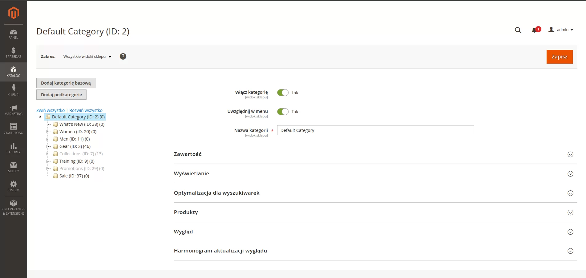 Dodawanie kategorii w Magento