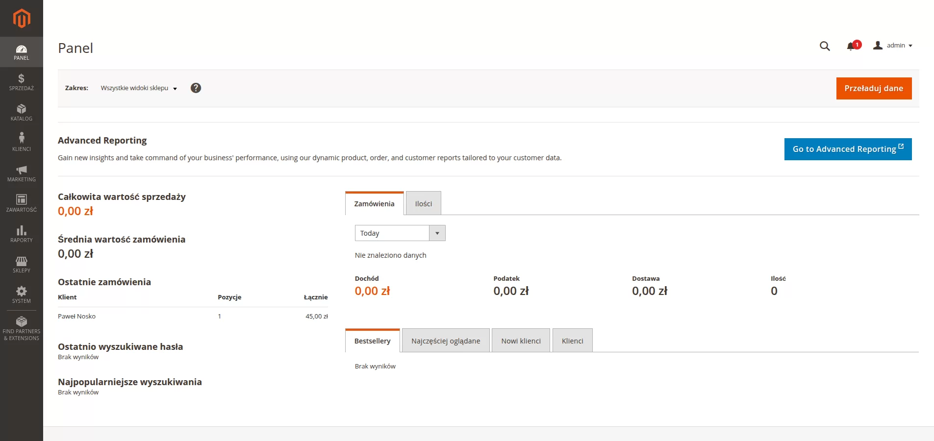 Panel administracyjny Magento