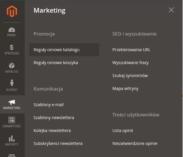 Menu - Marketing - Sekcja promocji