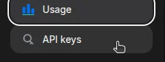Zrzut ekranu 5: Nawigacja → API keys