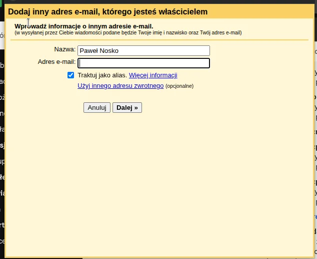 formularz dodawania adresu gmail