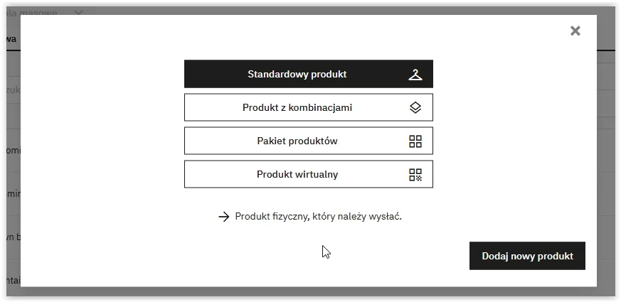 wybór typu produktu