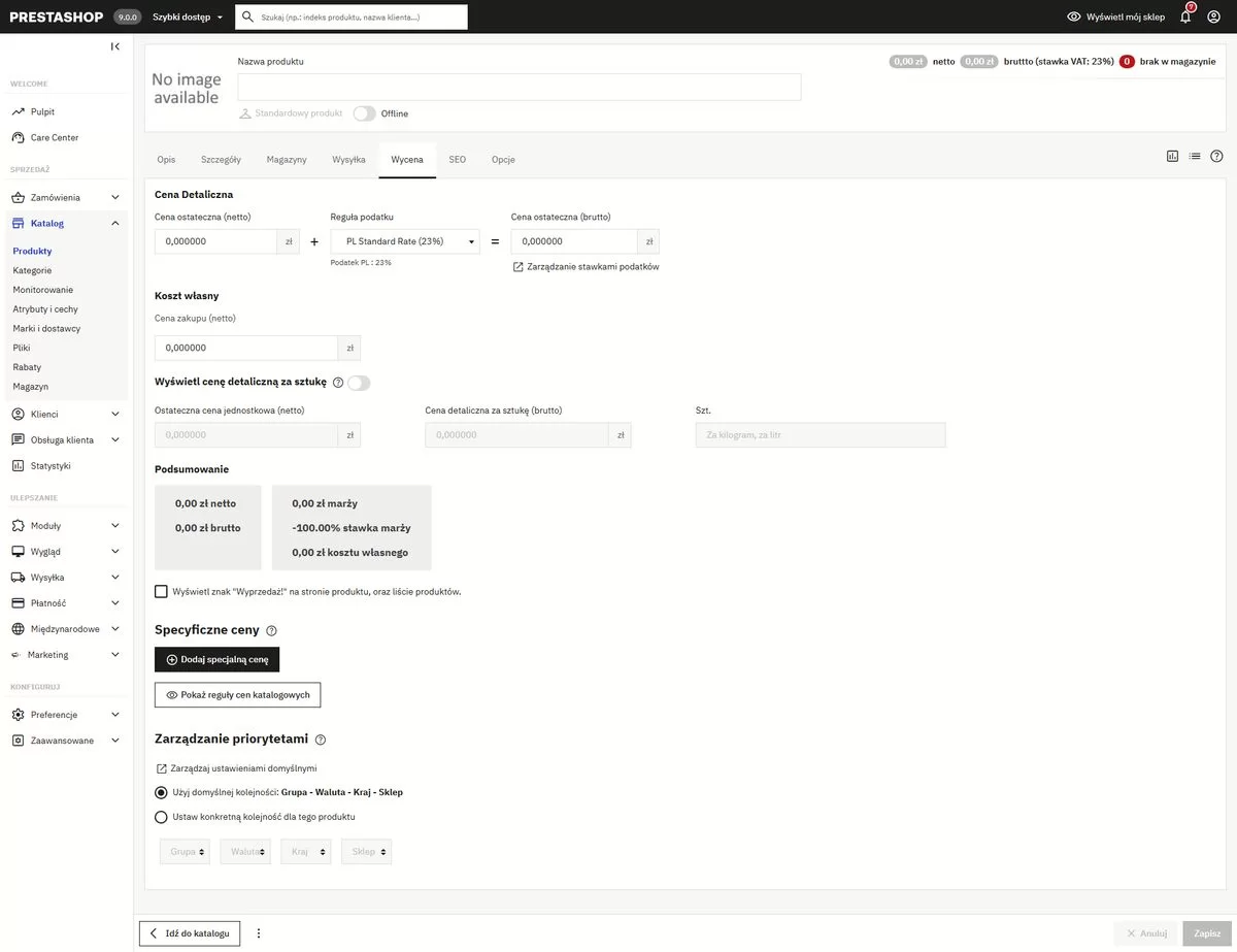 ceny produktu
