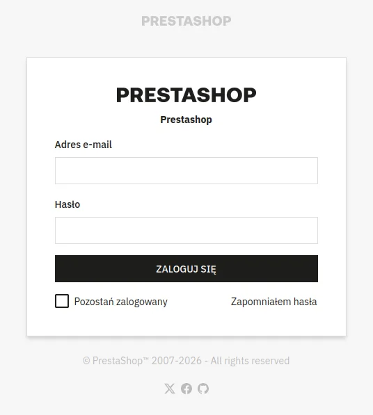 Screen: Widok ekranu logowania do PrestaShop