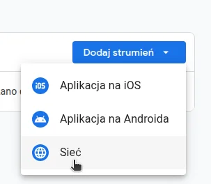 Screen: Wybór typu strumienia danych – witryna internetowa