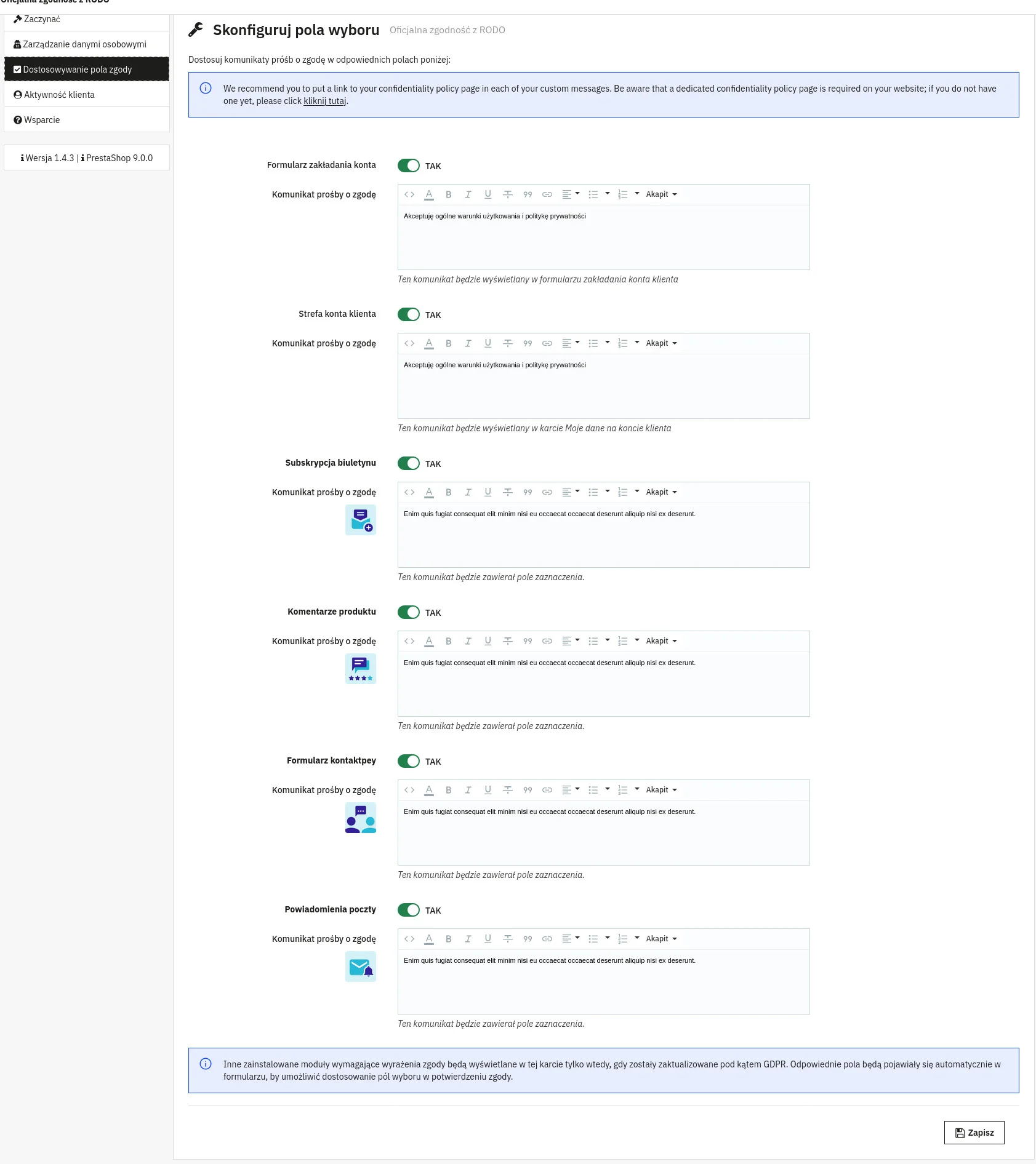 Screen: dostosuj pola zgodny