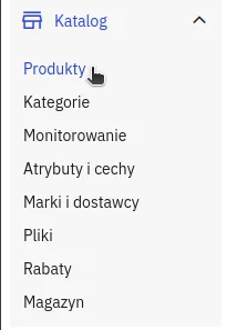 Screen: lewe menu - produkty