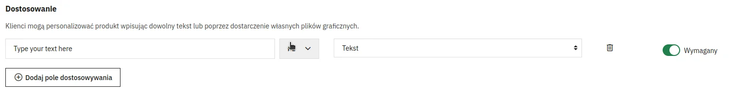 Screen: szczegóły i dostosowanie opcji dodatkowych