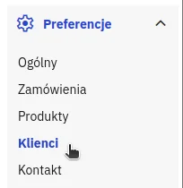 Screen: lewe menu: Preferencje → Klienci