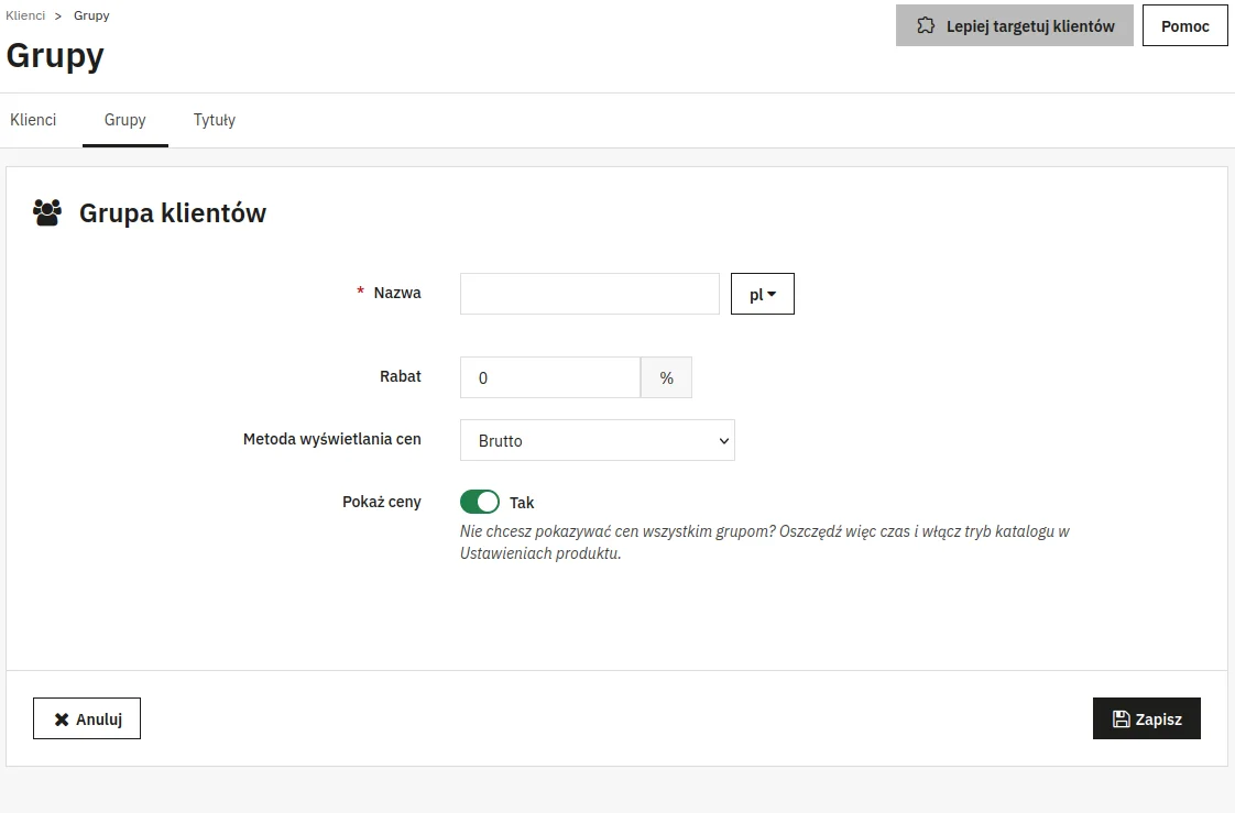 Screen: formularz dodawania grupy