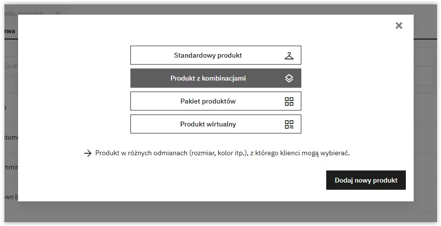 wybór typu produktu