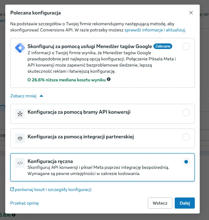 Screen: Wybierz konfigurację ręczną