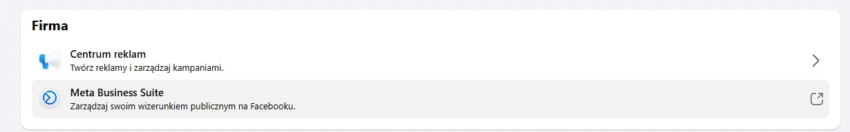 Screen: przejdź do "Meta Business Suite"
