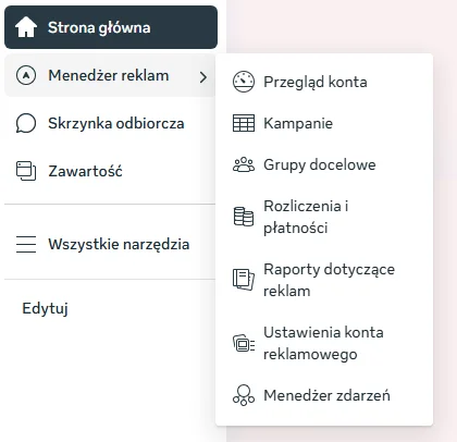 Rozwiń opcję "Menadżer reklam"