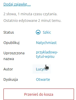 Screen: Panel ustawień wpisu WordPress