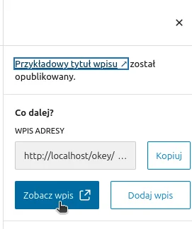 Screen: Opcje po publikacji wpisu