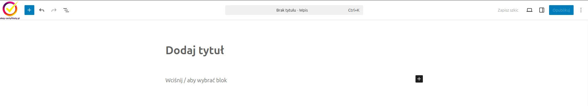 Screen: Edytor wpisu WordPress Gutenberg