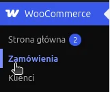 Lewe menu WooCommerce z kursorem na pozycji Zamówienia