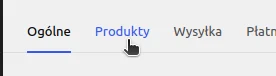 Górne karty ustawień WooCommerce z kursorem na karcie Produkty