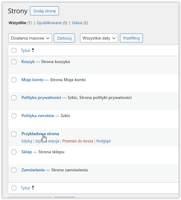 Lista podstron