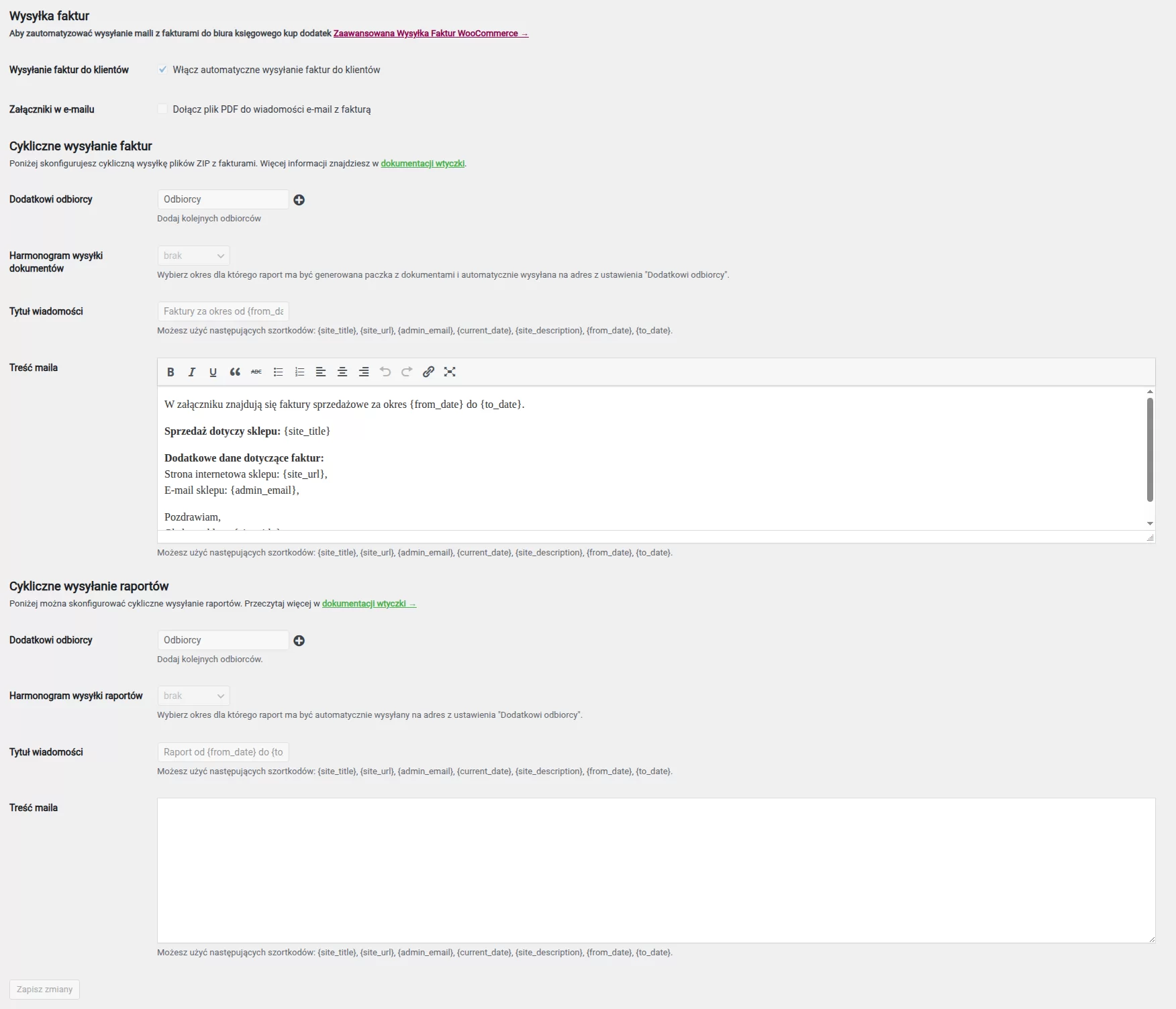 Ustawienia automatycznej wysyłki faktur