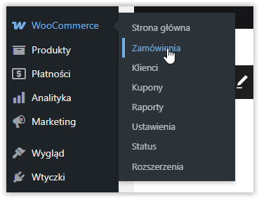 Wybór z menu pozycji "Zamówienia"