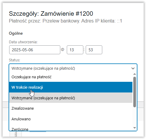 Zmiana statusu zamówienia
