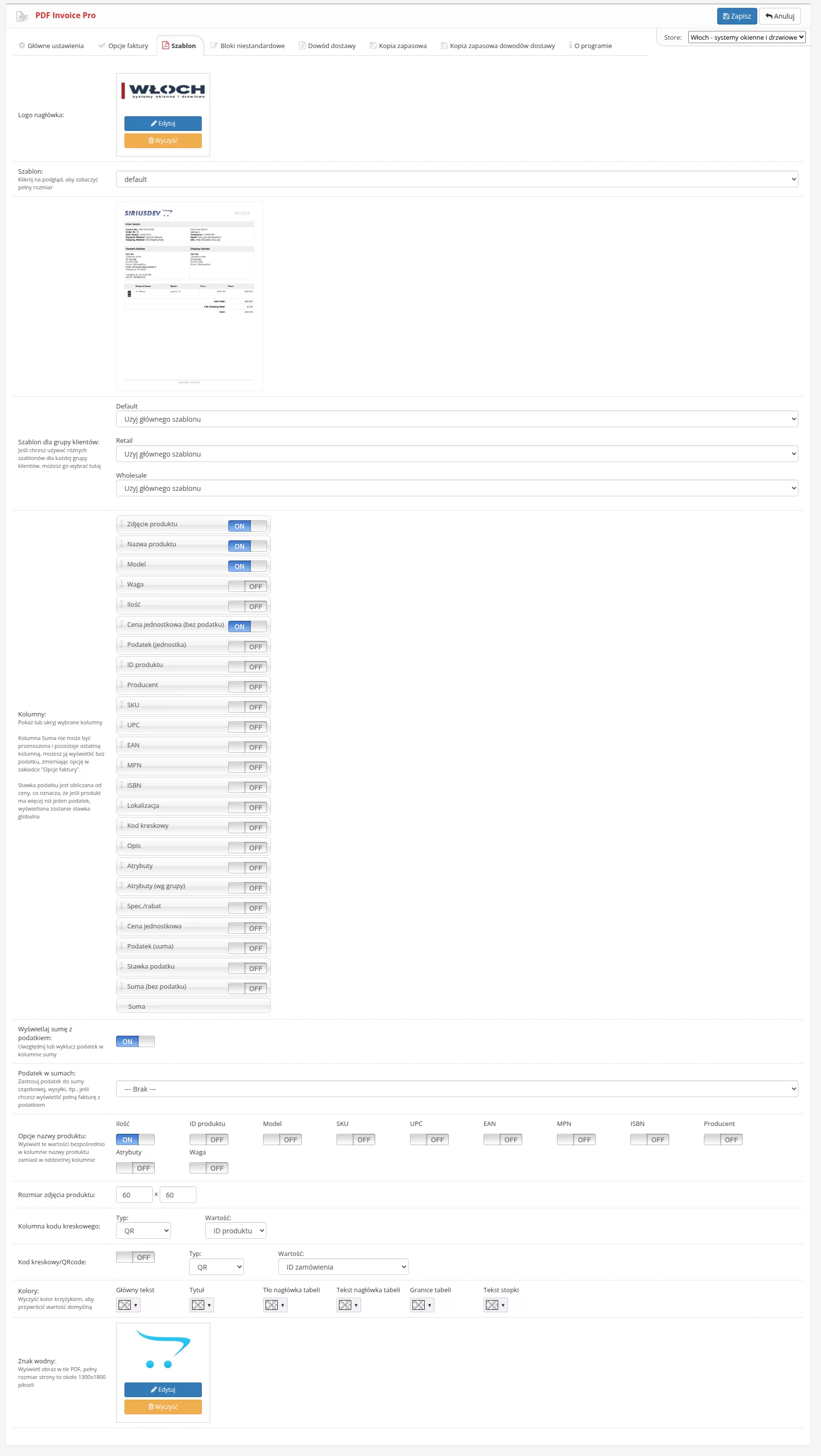 Ustawienia wyglądu faktury