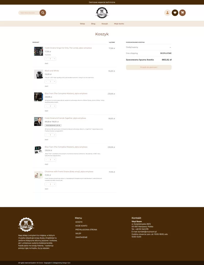 Strona koszyka produktowego