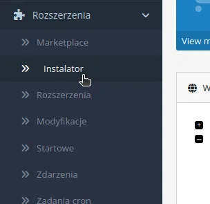 Lewe menu -> instalator rozszerzeń