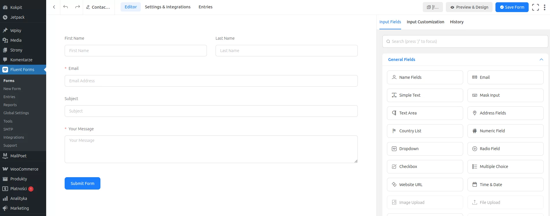 Tworzenie formularza w Fluent Forms