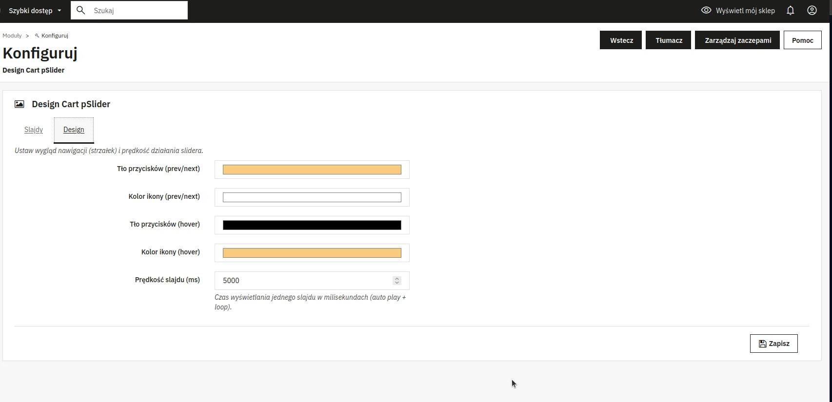 Screen: zakładka pozwalająca dostosować wygląd slidera
