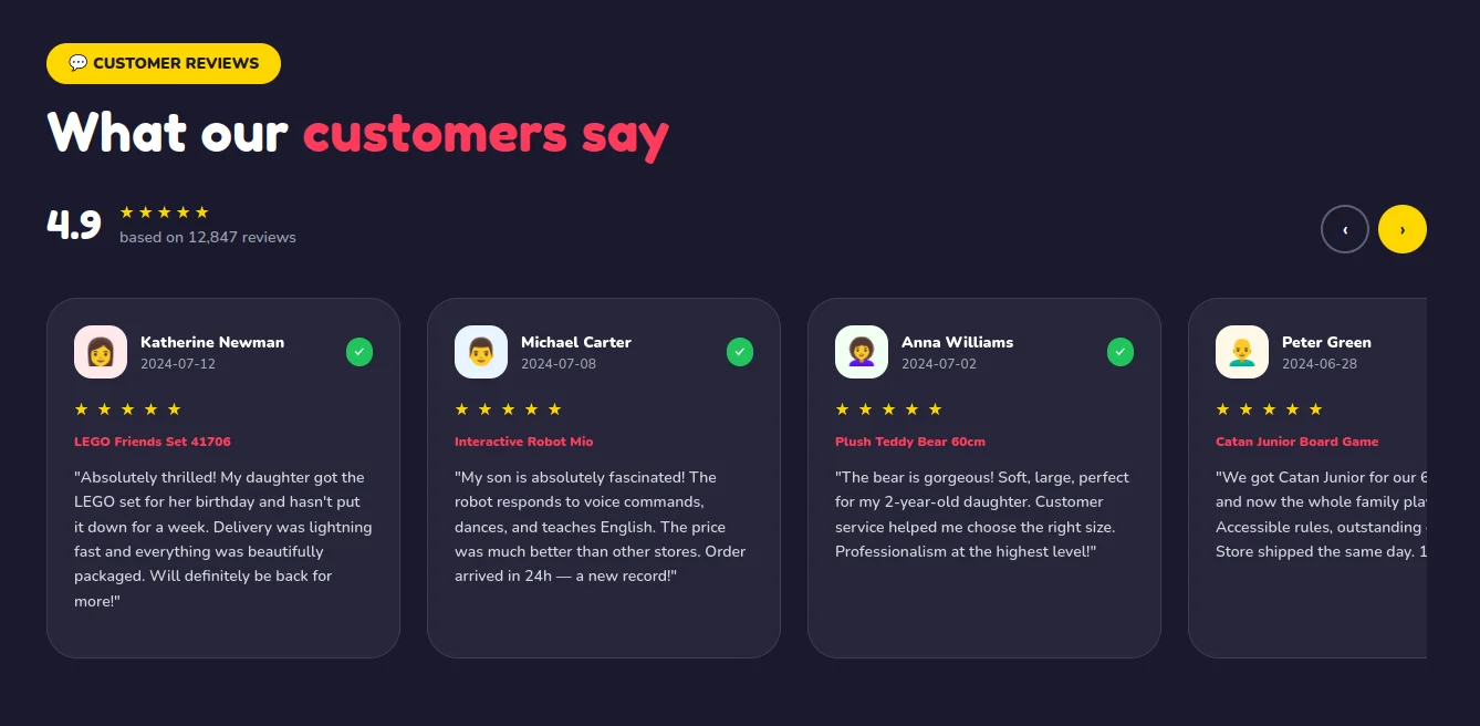 Screen: sekcja opinii klientów