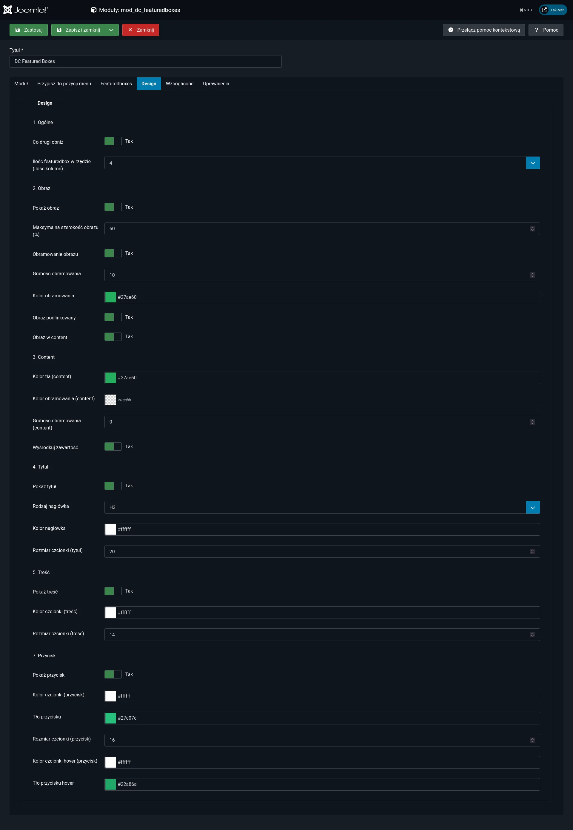 Screen: prezentacje wszystkich funkcji moduł w panelu administratora