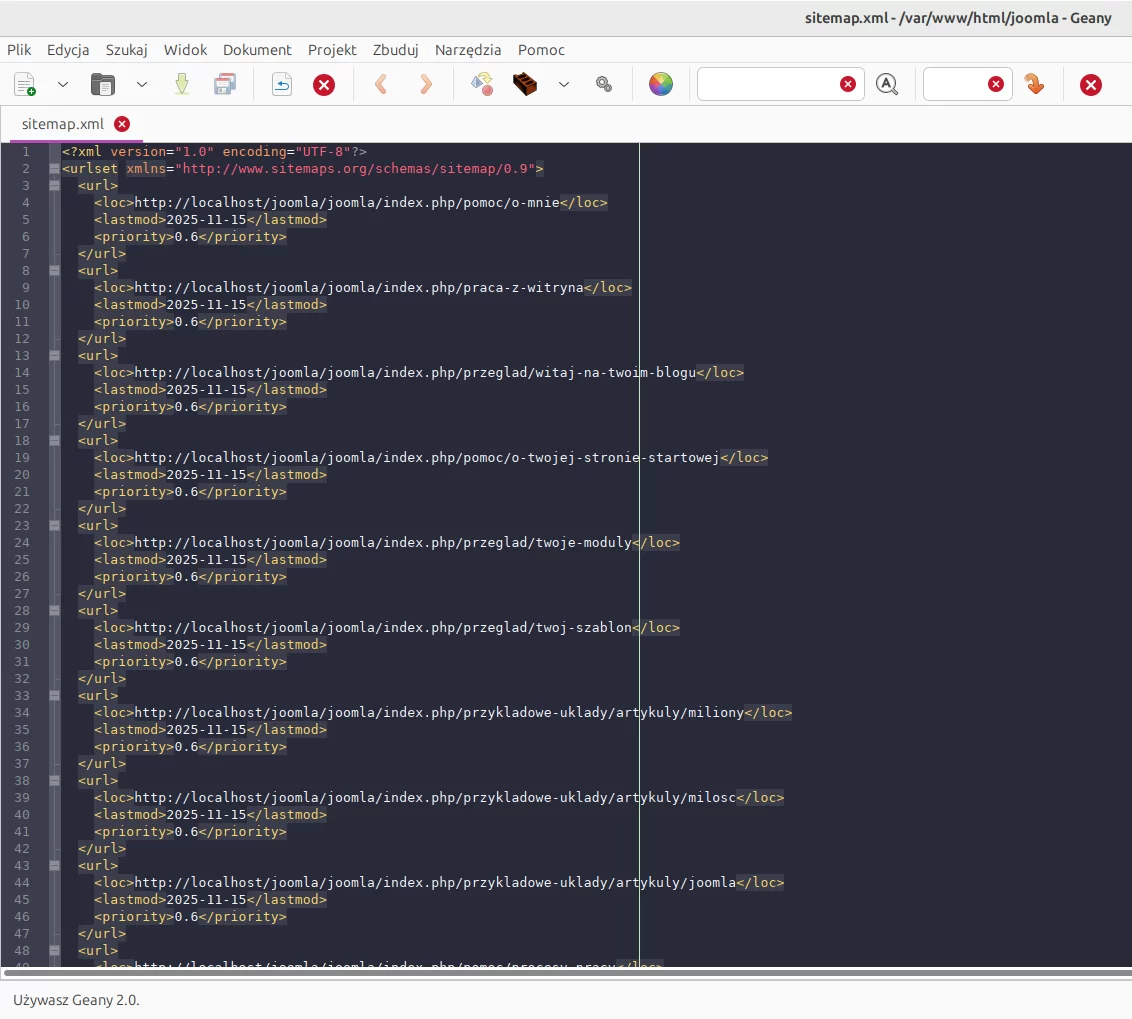 Screen podglądu pliku sitemap.xml