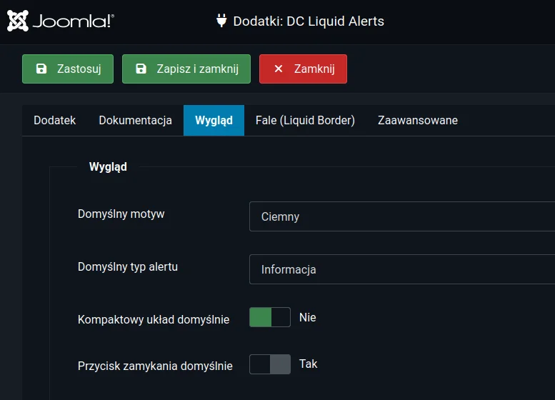 Screen: konfiguracja pluginu - zakładka "wygląd"