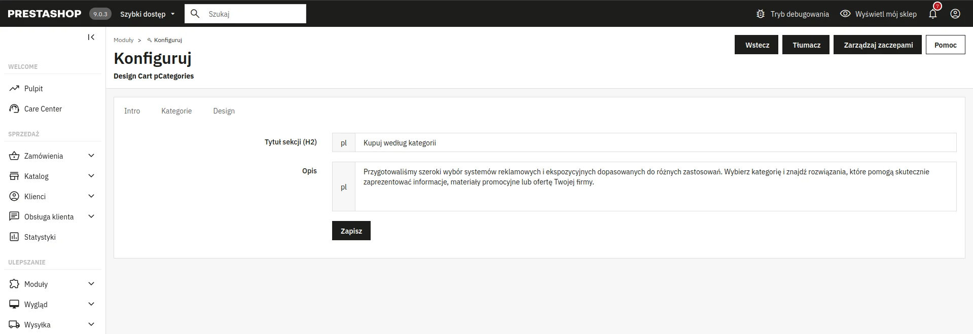 Screen: sekcja "Intro"