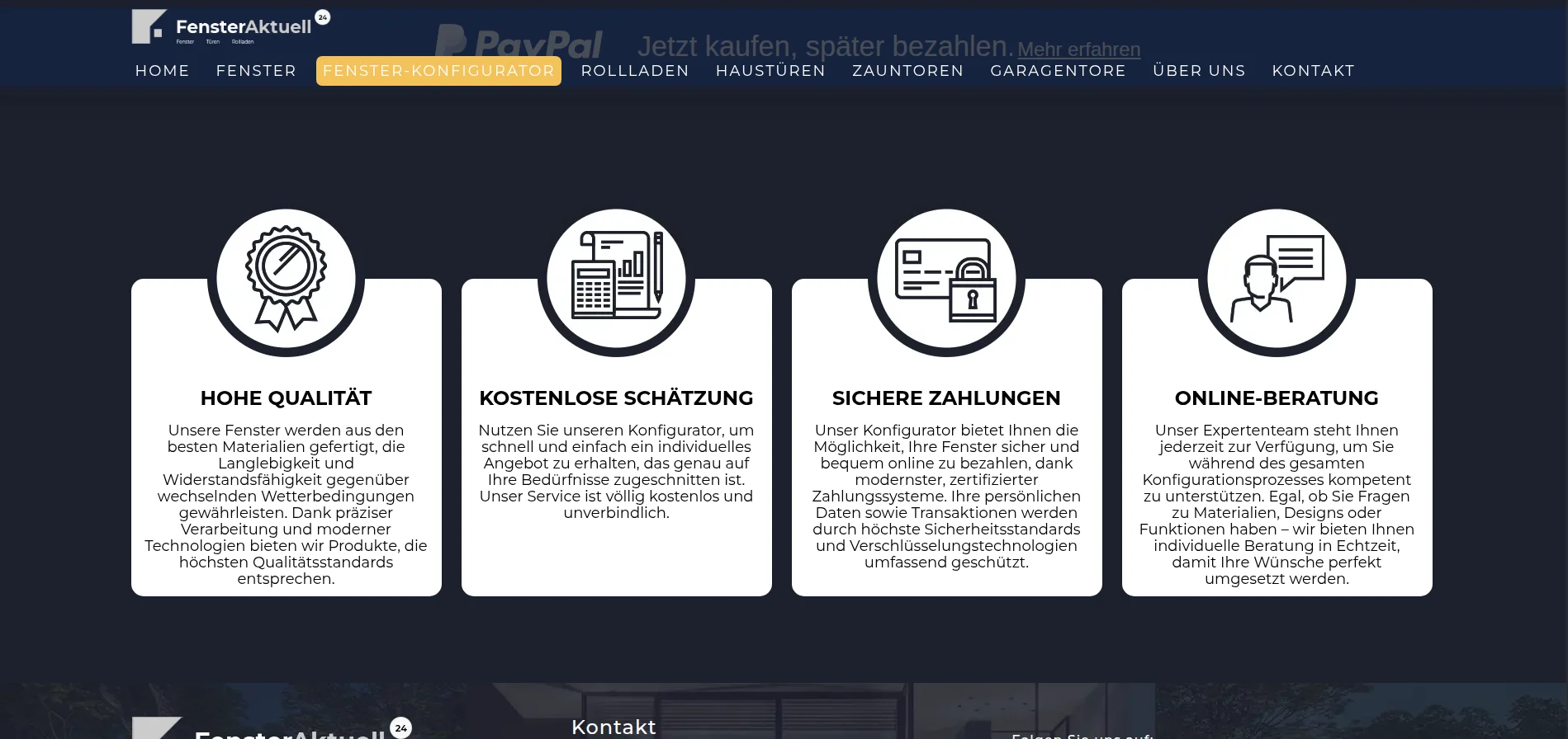 Screen: sekcja feadureds w konfiguratorze okien fensteraktuell24.de